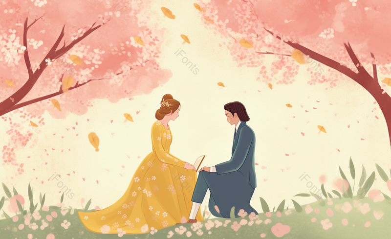 王子公主樱花树下告白情人节背景图,插画/手绘图,插画/手绘图库,插画/手绘图下载,插画/手绘